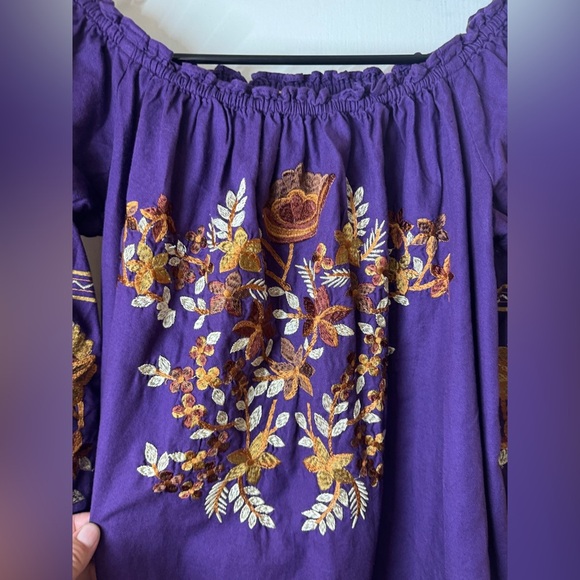 Free People Fleur Du Jour Purple Floral Gold Brown Embroidered Boho Mini Dress M - Picture 7 of 16